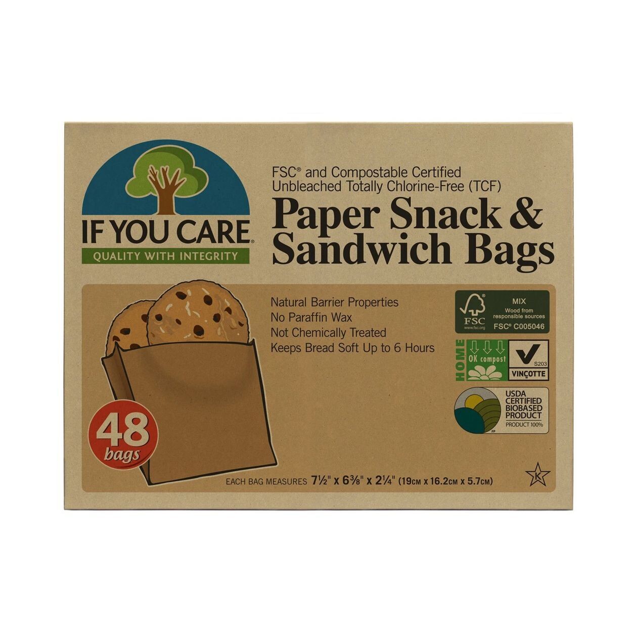 Paper Sandwich Snack Bags, 48ct - If You Care