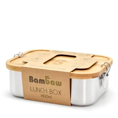 Stainless Steel Lunch Box w/ Bamboo Lid, 1400 mL - Bambaw 