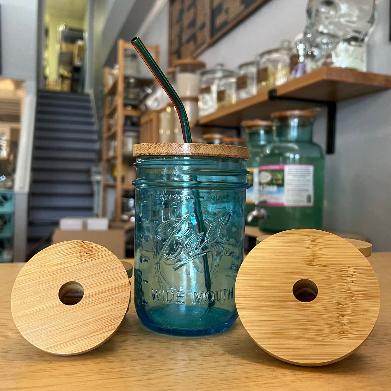 Bamboo Jar Lid, with Straw Hole 