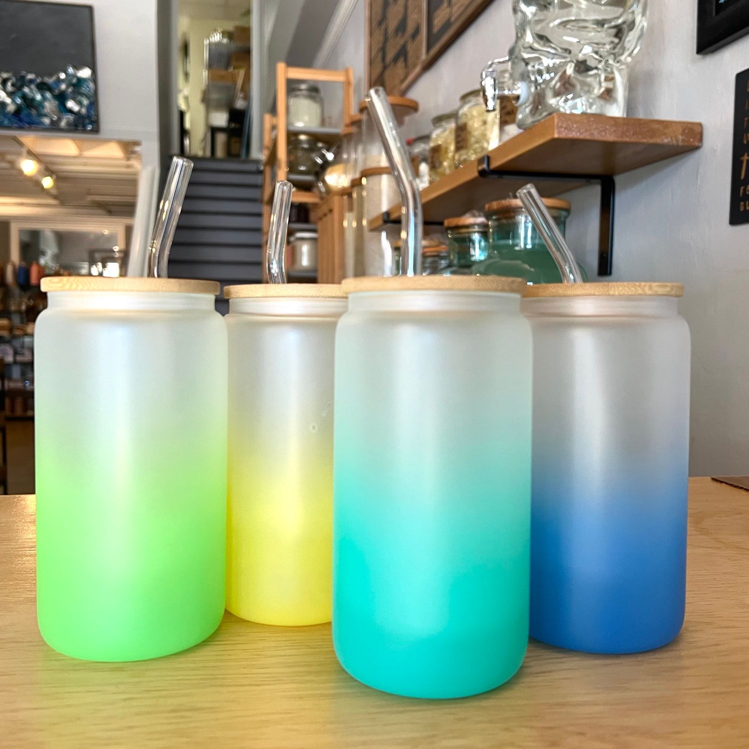 Glass Can Tumbler + Glass Straw