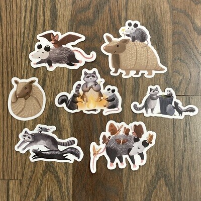 Autumn Trash Cats Nocturnal Animal Stickers - Durable Waterproof Vinyl