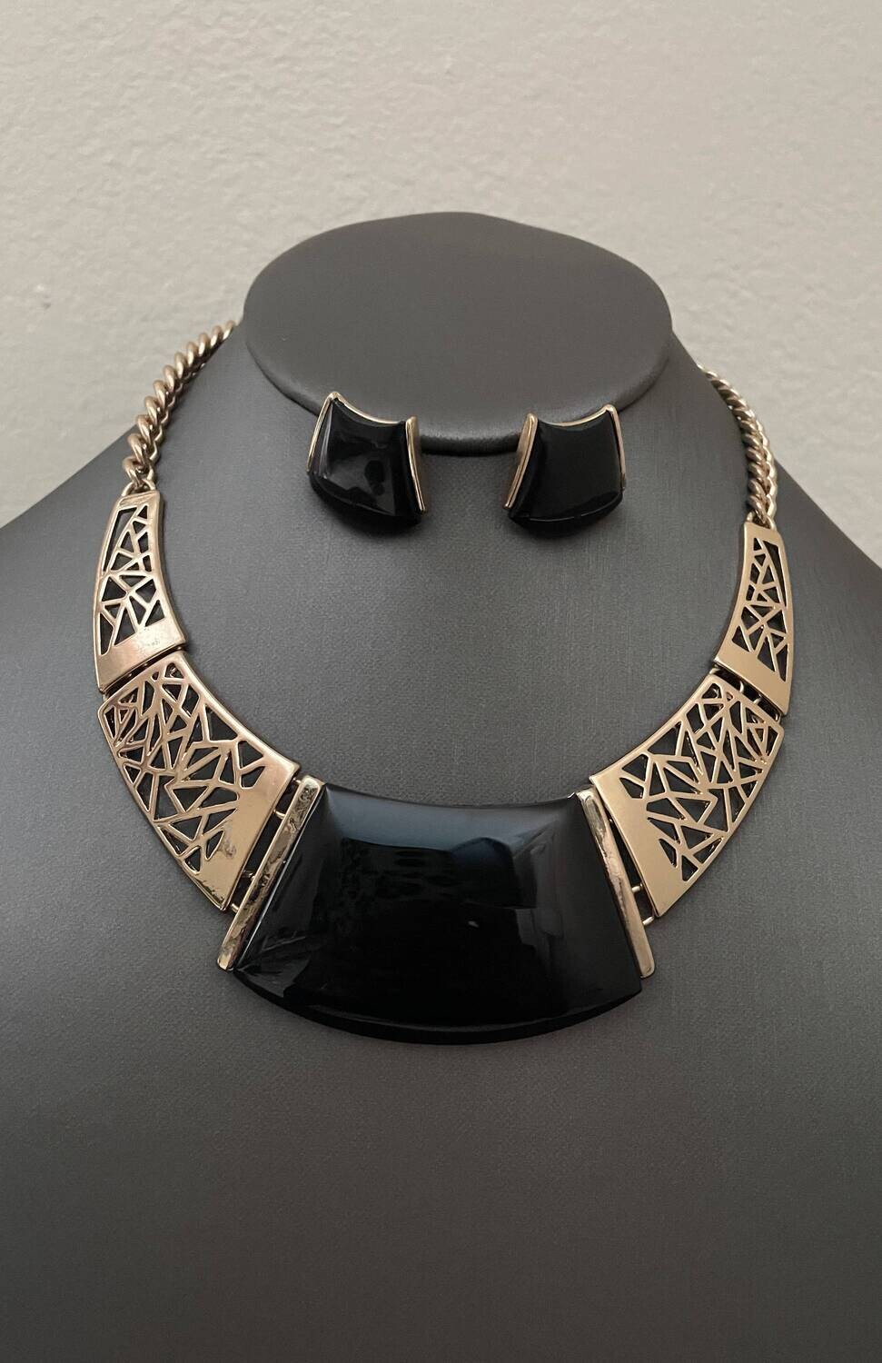 Betina Black &amp; Gold earring and necklace set