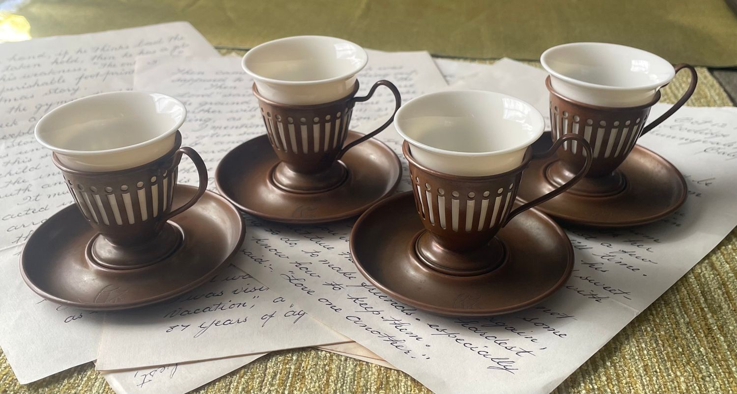 Rare Vintage Set of 4 Copper Sternauware NY Demitasse with Lenox Porcelain Inserts