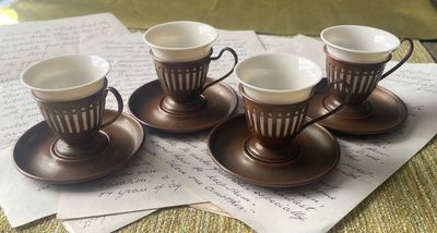 Rare Vintage Set of 4 Copper Sternauware NY Demitasse with Lenox Porcelain Inserts