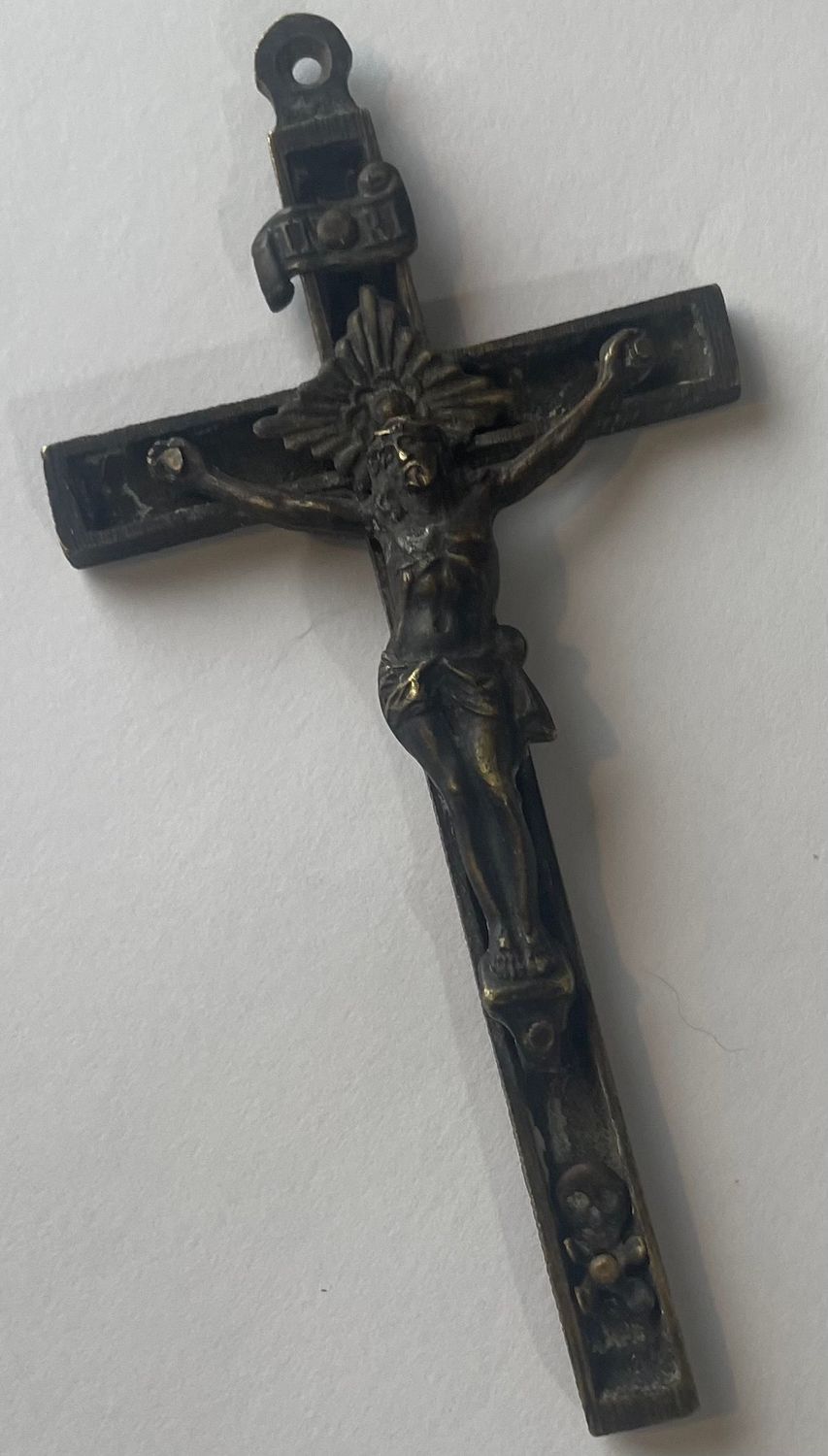 Antique Solid Bronze Catholic Nun&#39;s Habit Pectoral Crucifix Pendant 4&quot;x2&quot;