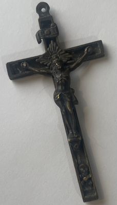 Antique Solid Bronze Catholic Nun's Habit Pectoral Crucifix Pendant 4"x2"