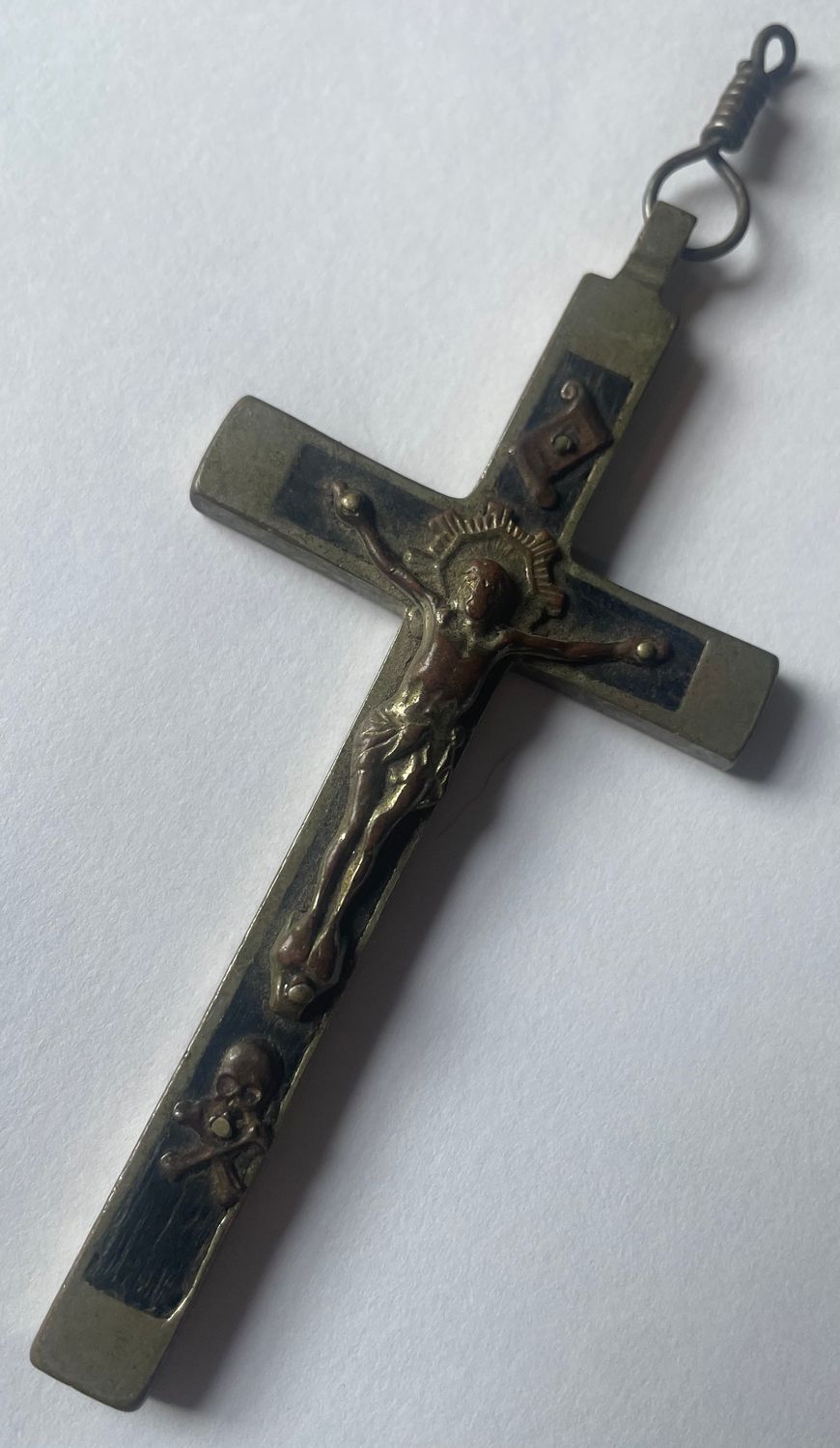 Antique Brass and Ebony Nun&#39;s Habit Pectoral Crucifix Pendant 3.75&quot;x1.75&quot;