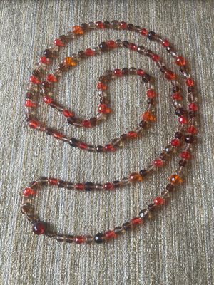 Long 27&quot; Vintage Glass Bead Necklace Made In Germany in Orange and Brown Hues