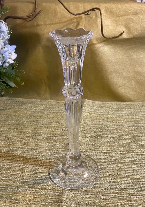 Vintage 8" Western Germany Clear Cut Glass Candlestick Fluted w/Decorative Knop