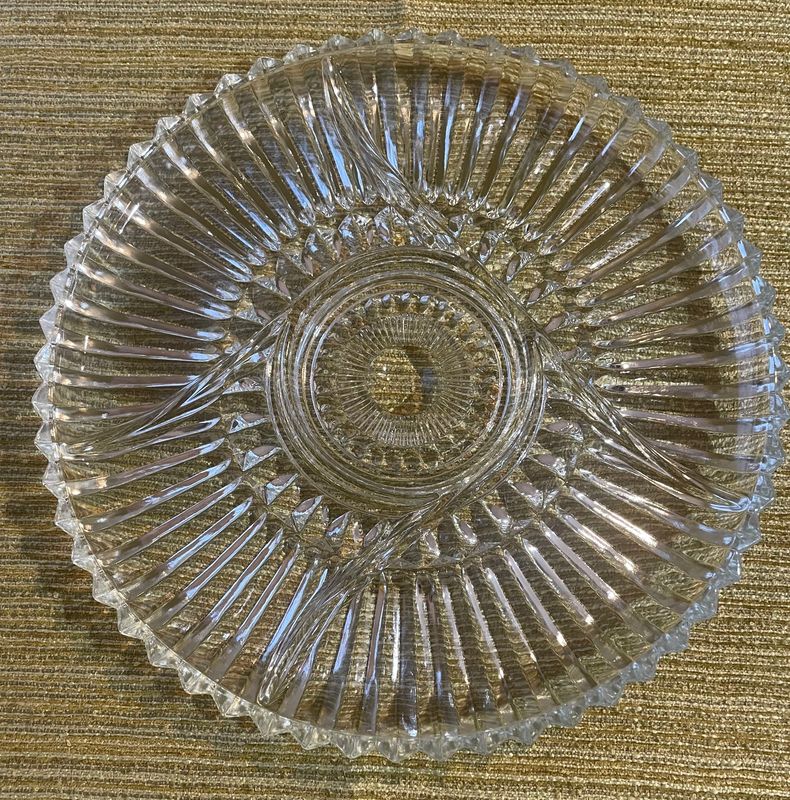 Lovely Vintage Clear Pressed Glass Divided Serving Platter w/ Sawtooth Edge 11"