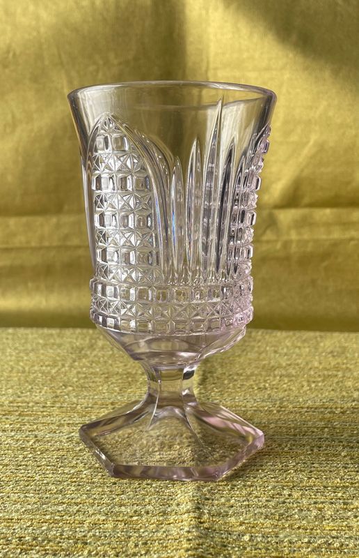 Victorian Early American Pattern Glass Light Lavender Pink Pressed Glass Goblet