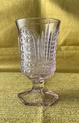 Victorian Early American Pattern Glass Light Lavender Pink Pressed Glass Goblet