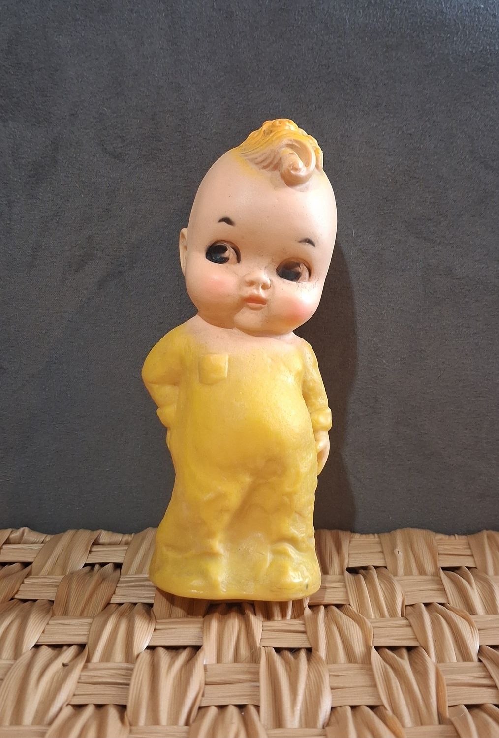 Vintage 1970s Rubber or Vinyl "Baby Mexican Toy" Kewpie Like Squeak Toy 6"x2.5"