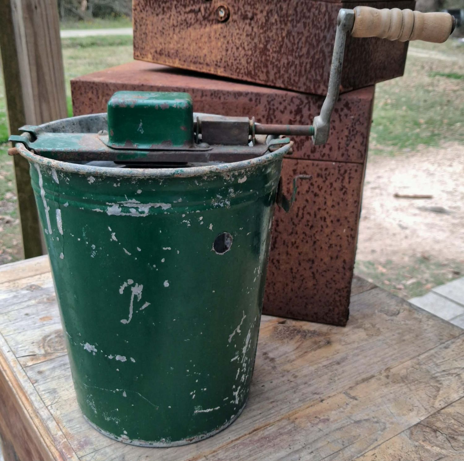 Antique Ice Cream Maker Green Marked 401C5 White Mountain Clean Inside