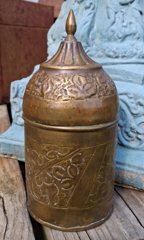 Vintage Pakistan Brass Urn Tobacco Canister Handmade