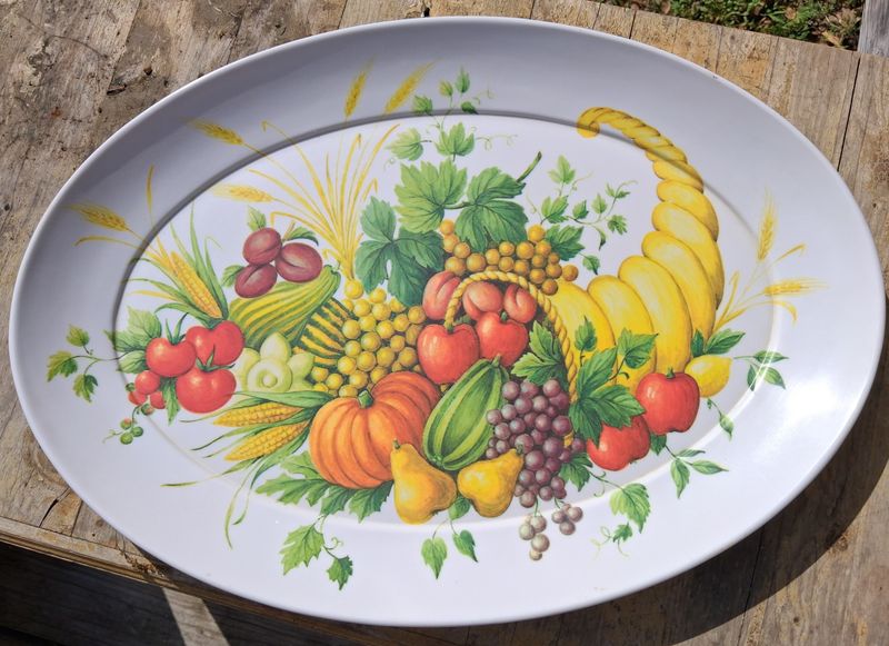 Vintage Brookpark Melamine Horn of Plenty Cornucopia Thanksgiving Platter