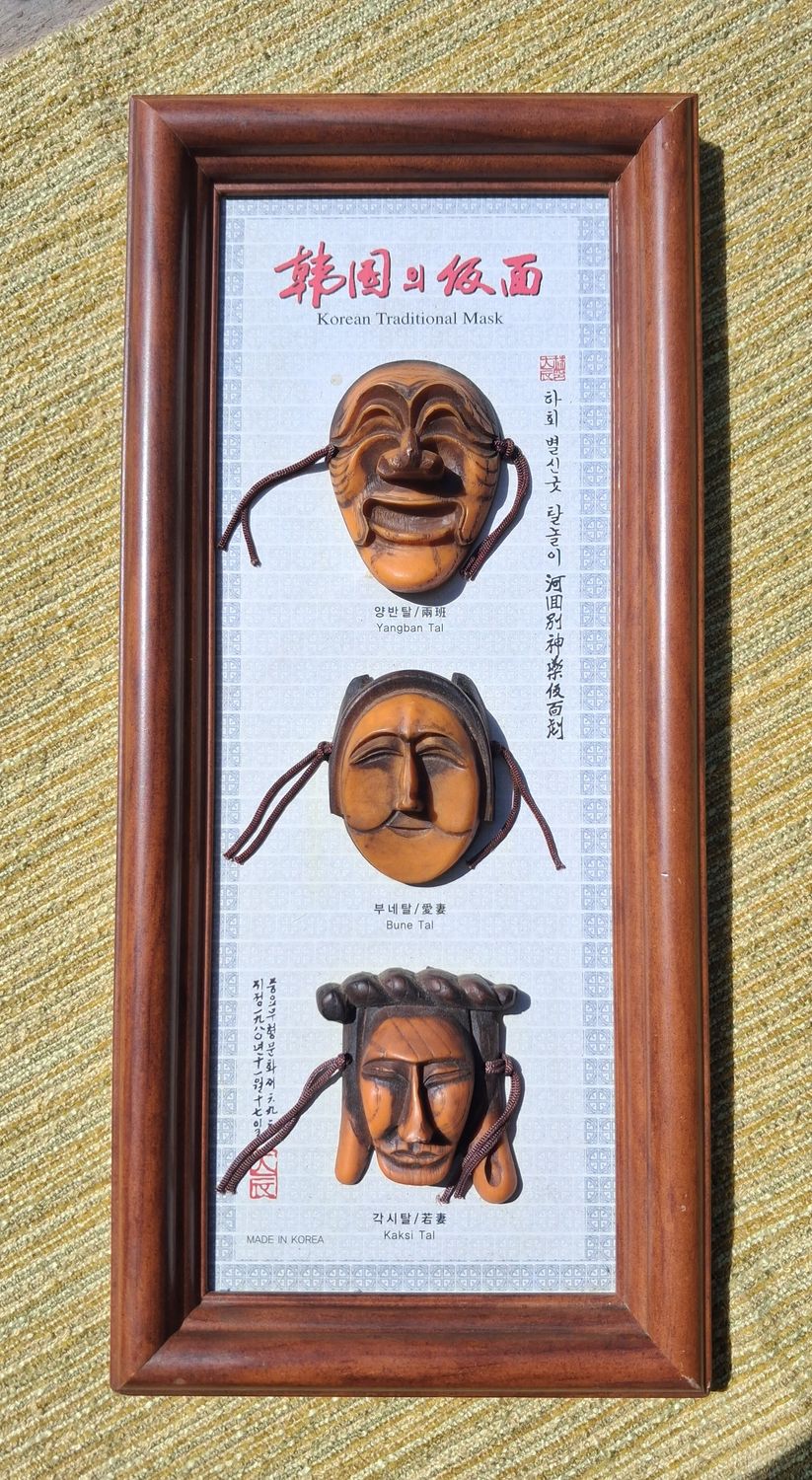 Korean Hahoe Mask Shadow Box  Wall Art Traditional Play Byeolsin Exorcism