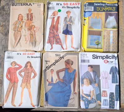 Lot of 6 Vintage Complete Sewing Patterns Casual Sleepwear and Curtains