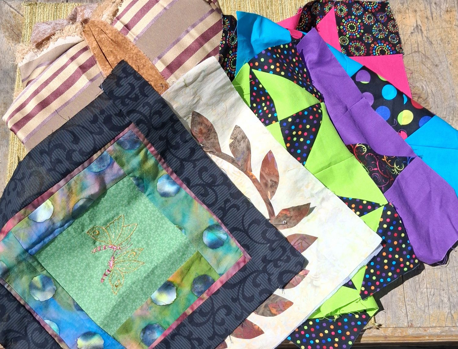 Lot of 7 Vintage Quilt Blocks and 3 yd 54" of Vintage Fabric