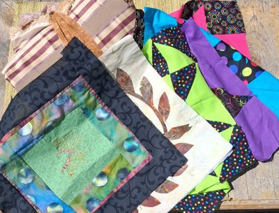 Lot of 7 Vintage Quilt Blocks and 3 yd 54" of Vintage Fabric