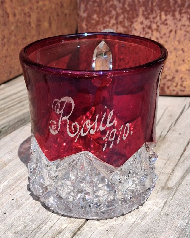 Antique 1910 Ruby Flash Glass Souvenir Cup 'Rosie'