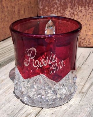 Antique 1910 Ruby Flash Glass Souvenir Cup 'Rosie'