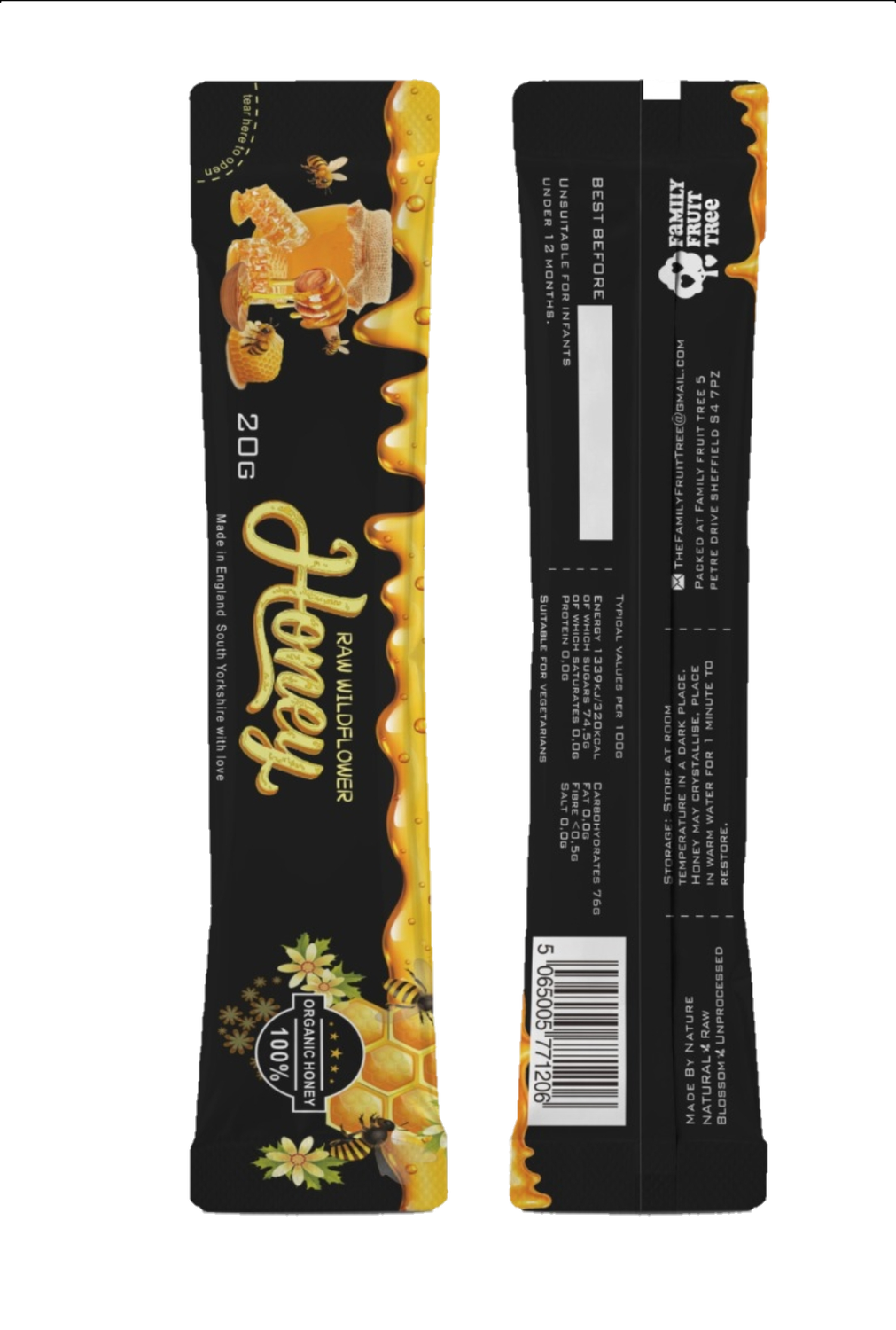 Pure Golden Honey Sachets (20-Pack) – Large 20g Servings | Individual Single-Serve Honey Packets for Tea, Coffee, and Energy Leak-Proof Travel Size  Wildflower