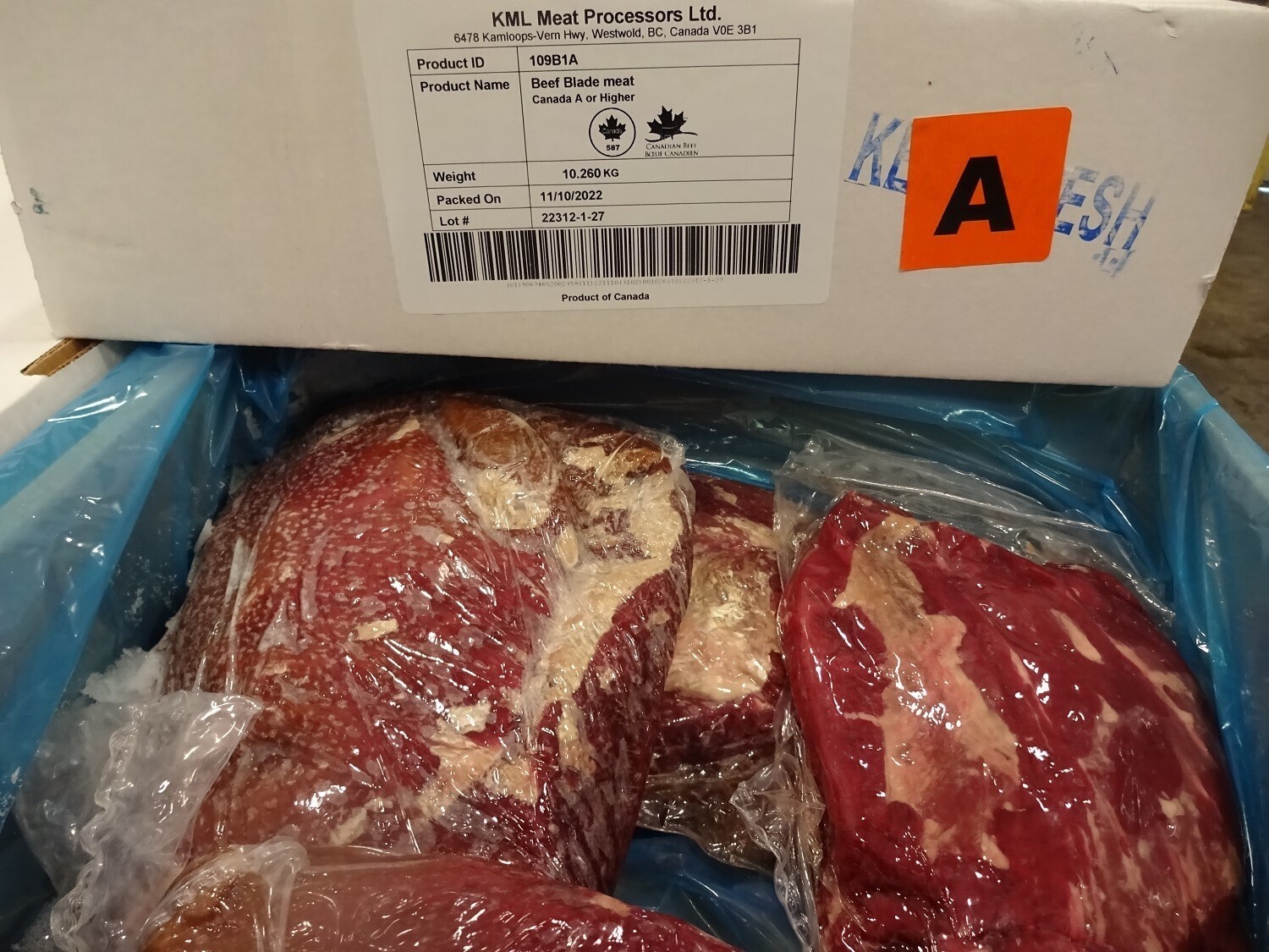 Beef Blade Meat Grade A+ appr. 10kg/cs CA KML