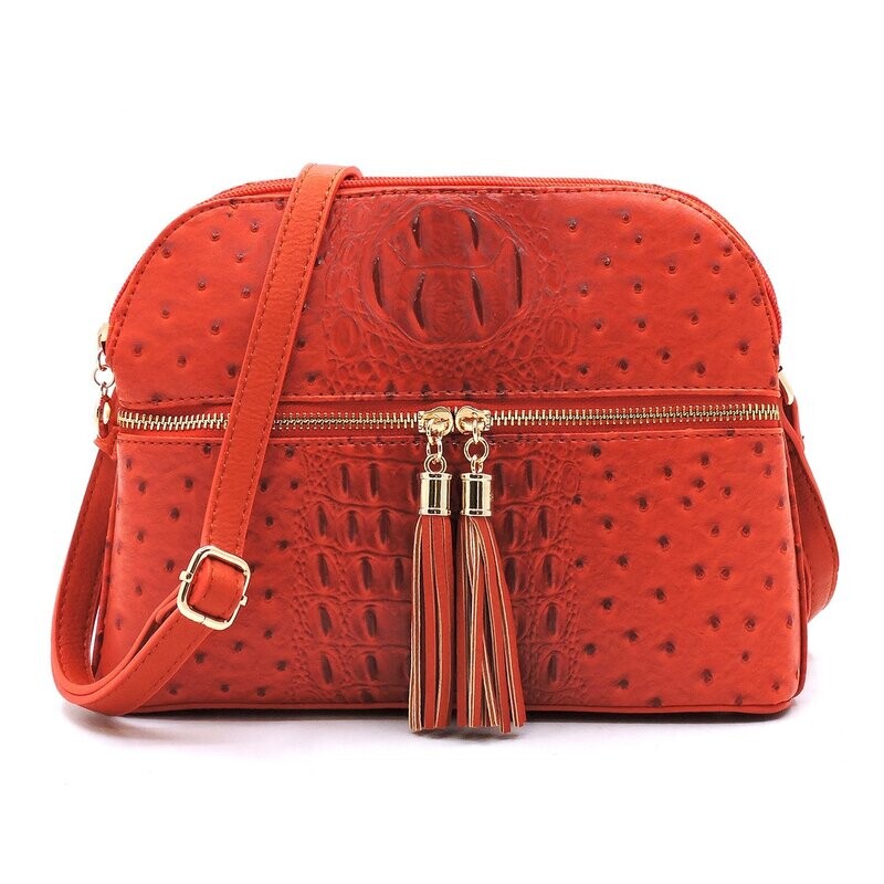 Fast  Lane - Orange Tassel Ostrich Crossbody