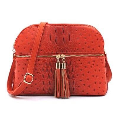 Fast  Lane - Orange Tassel Ostrich Crossbody