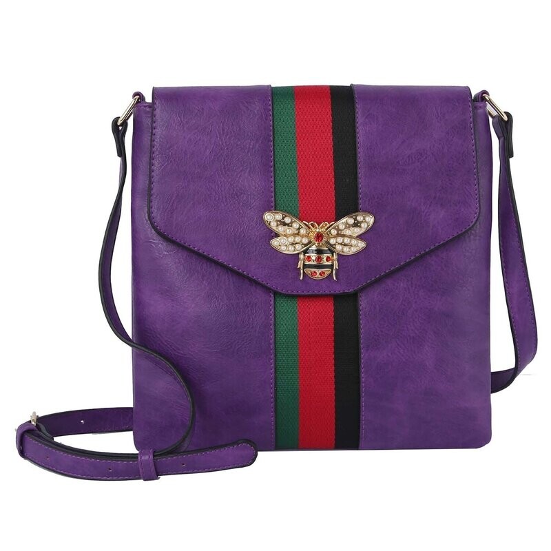 Uptown Rodeo Crossbody Queen Bee Stripe Flap over Bag Purple