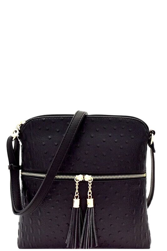 Fast  Lane -  Black  Tassel Ostrich Crossbody