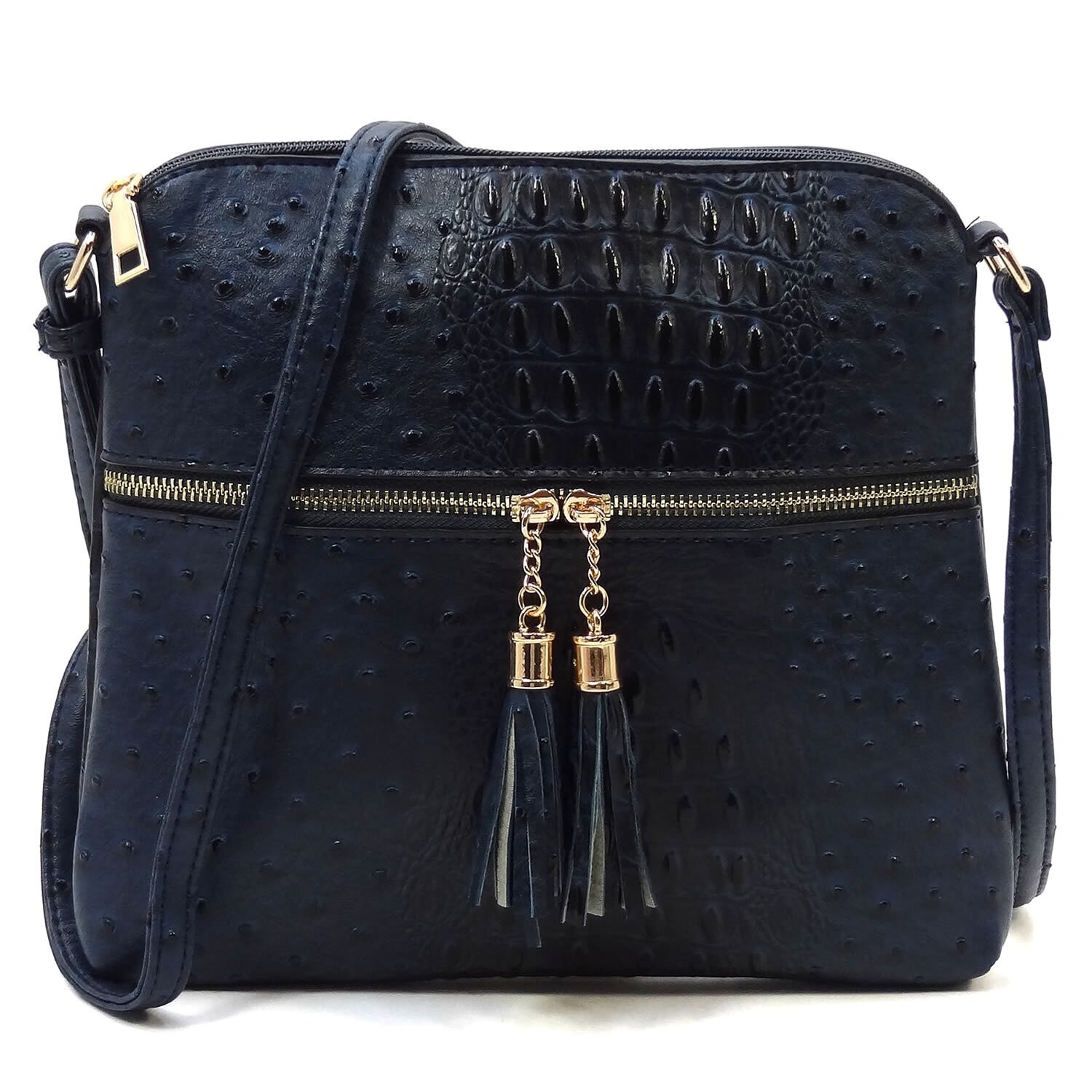 Fast  Lane - Indigo Blue Tassel Ostrich Crossbody