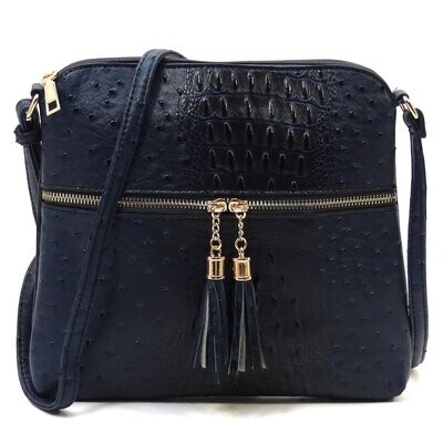 Fast  Lane - Indigo Blue Tassel Ostrich Crossbody
