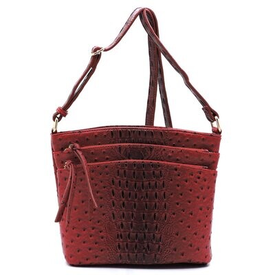 Fast Lane 3  -Red Cross body Ostrich Croc Multi Zip Pocket Crossbody Bag