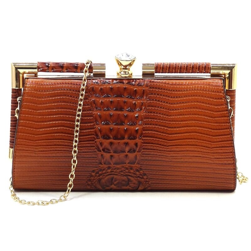 Tres Chic Brown - Bling Croc Clutch/Crossbody