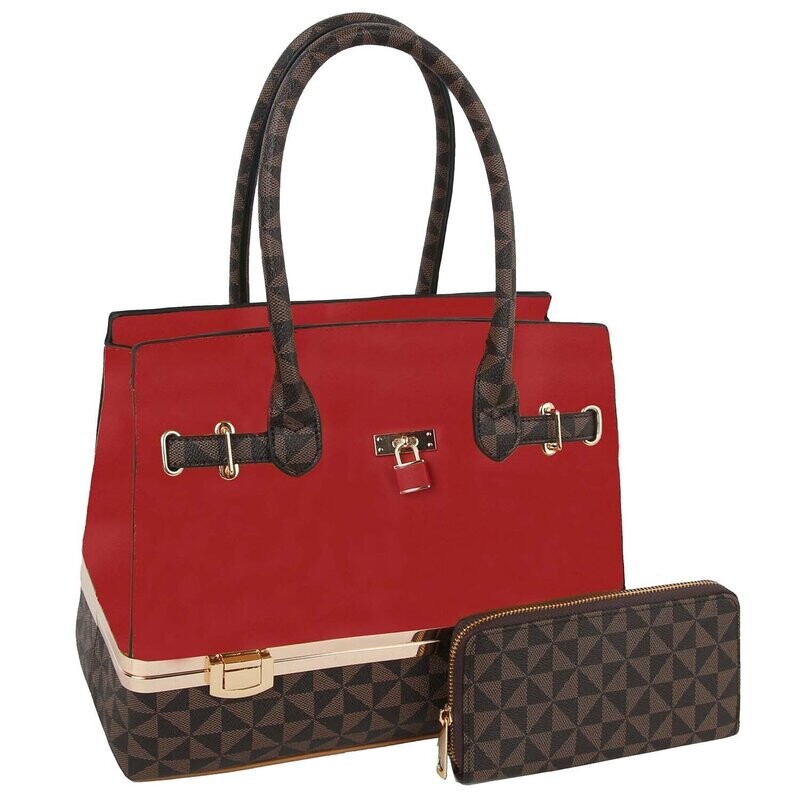 Lady Spotlight Modern Monogram Ruby-  Padlock Satchel 2-in-1 set