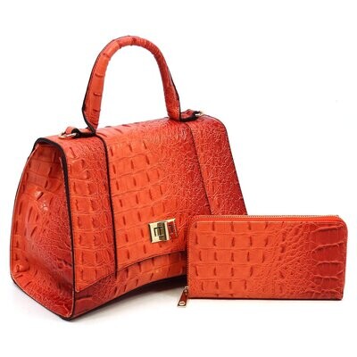 Nolita- Orange Croc Alligator 2-in-1 Flap Satchel/Wallet