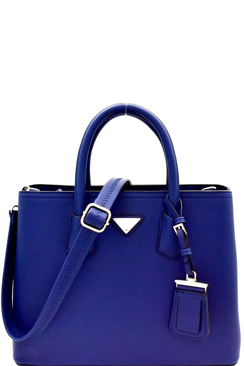Brooklyn-Navy Blue 2-Way Structured Saffiano Leather Satchel