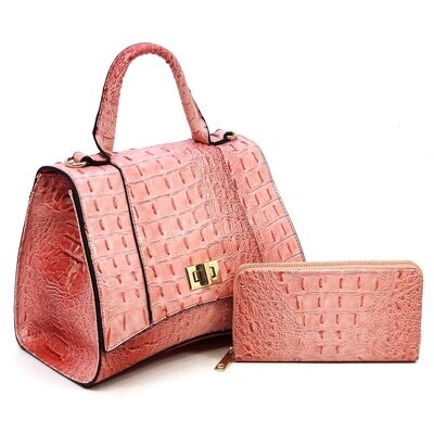Nolita- Blush Croc Alligator 2-in-1 Flap Satchel/Wallet