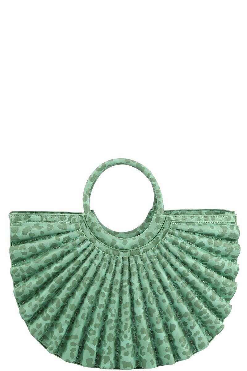 *Ms. Fan Fair in Mint Green    Leopard Printed Pleated Half Moon Satchel