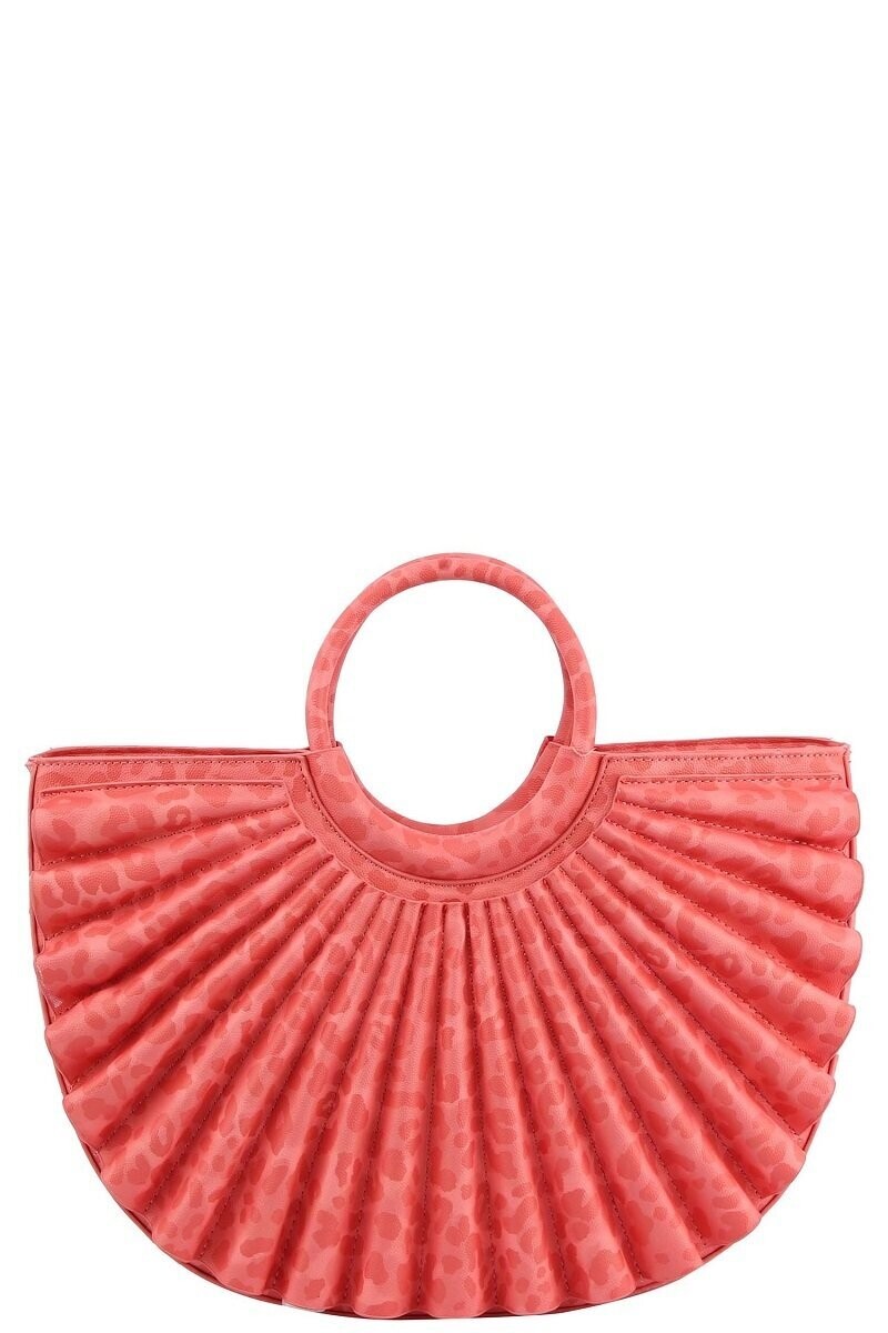 *Ms. Fan Fair in Coral  Leopard Printed Pleated Half Moon Satchel