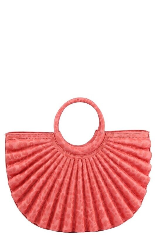 *Ms. Fan Fair in Coral  Leopard Printed Pleated Half Moon Satchel