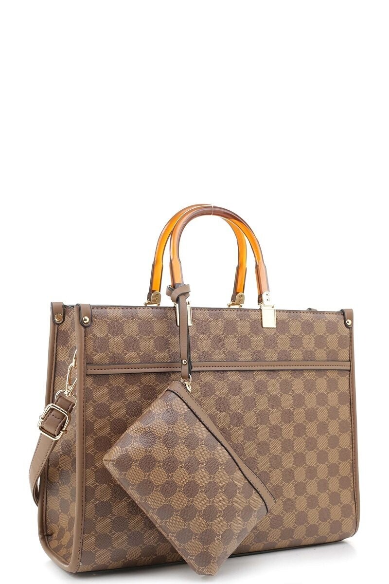 ****MARK DOWN*****Amber Taupe Fashion Monogram Top Handle 2-in-1 Boxy Satchel