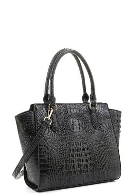 CONQUER BLACK CROC ALLIGATOR TOP HANDLE SATCHEL