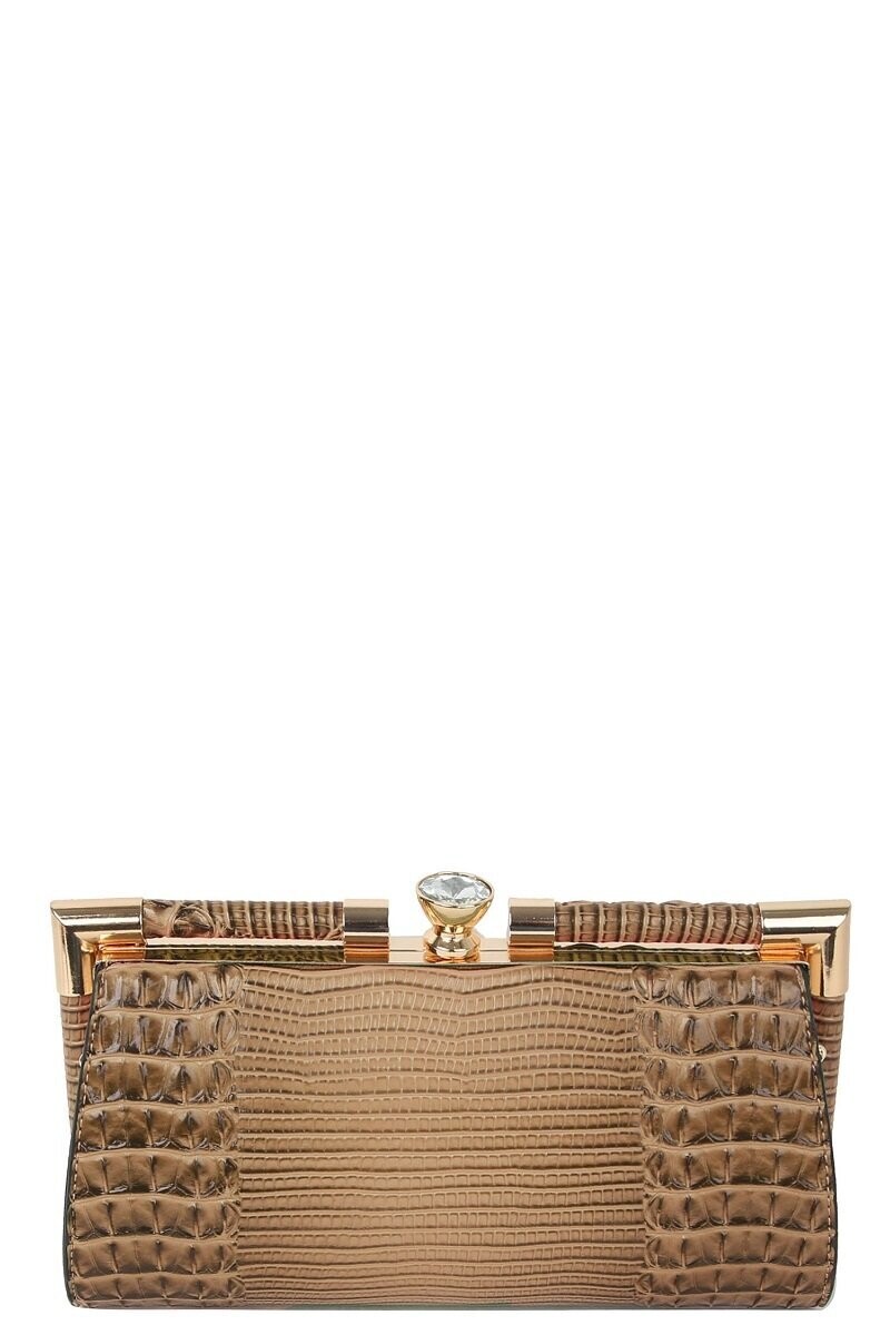 Clutch--I'M NUDE, CCROC ALIGATOR FRAME CLUTCH