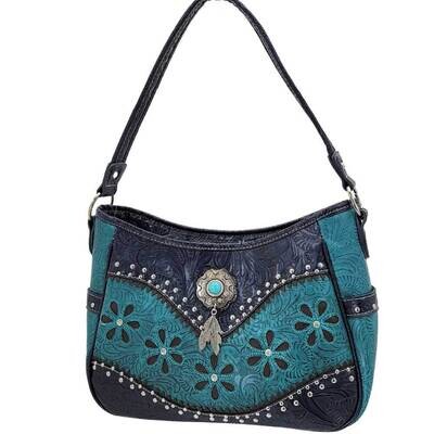 CONCEALED & PROTECTED TURQ WESTERN RHINESTONE CONCEALED CARRY SATCHEL