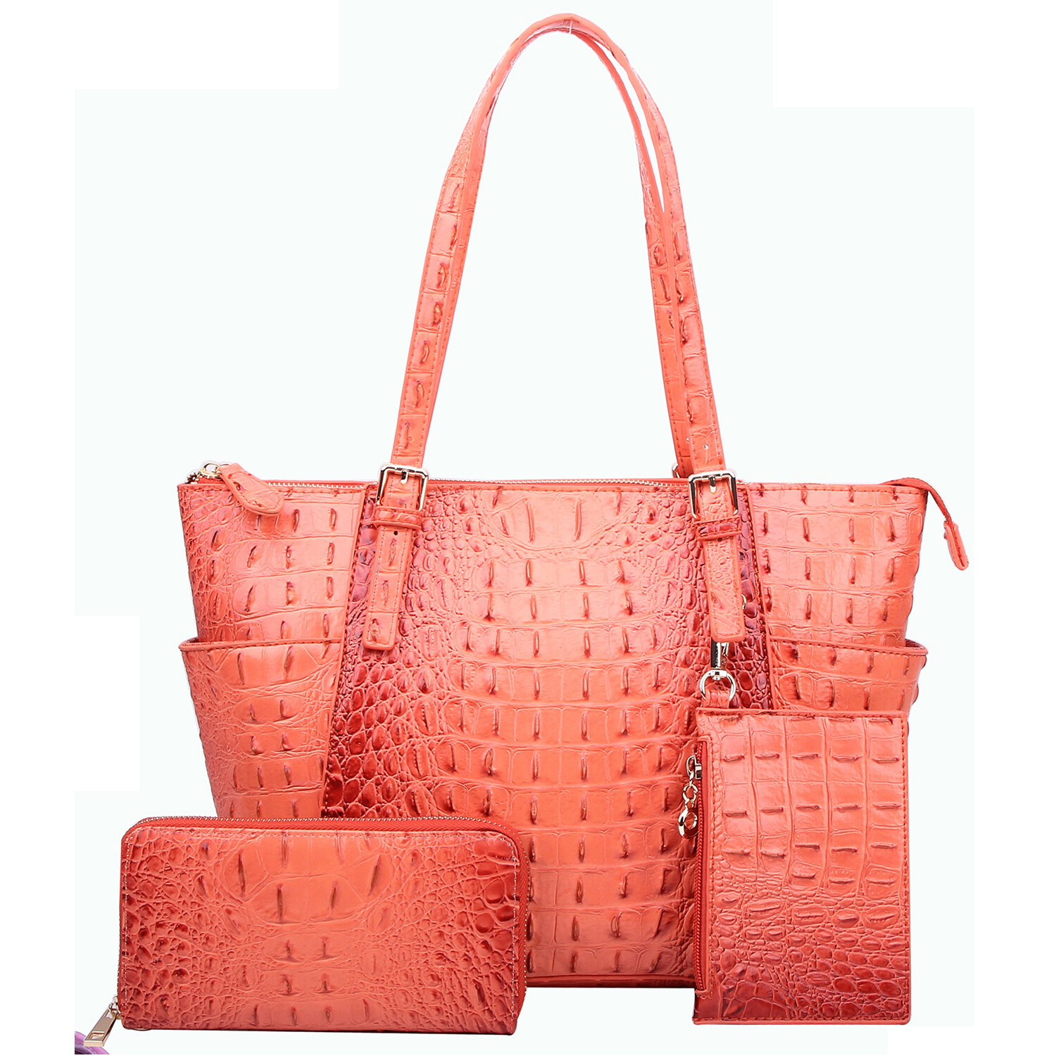 ABENA BURNT ORANGE Croc Alligator 3-in-1 Shopper Set