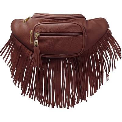 ABANA BROWN Fashion Fringe Tassel Fanny Pack Waist Bag
