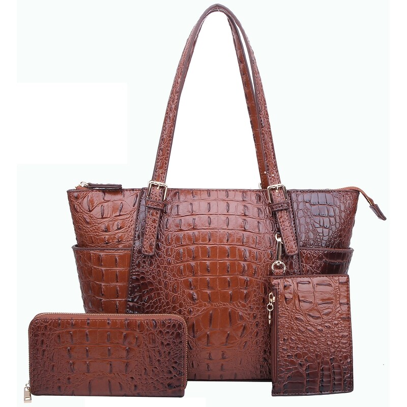 *****MARK DOWN*****ABENA BROWN CROC ALLIGATOR, 3-IN-1 SHOPPER SET